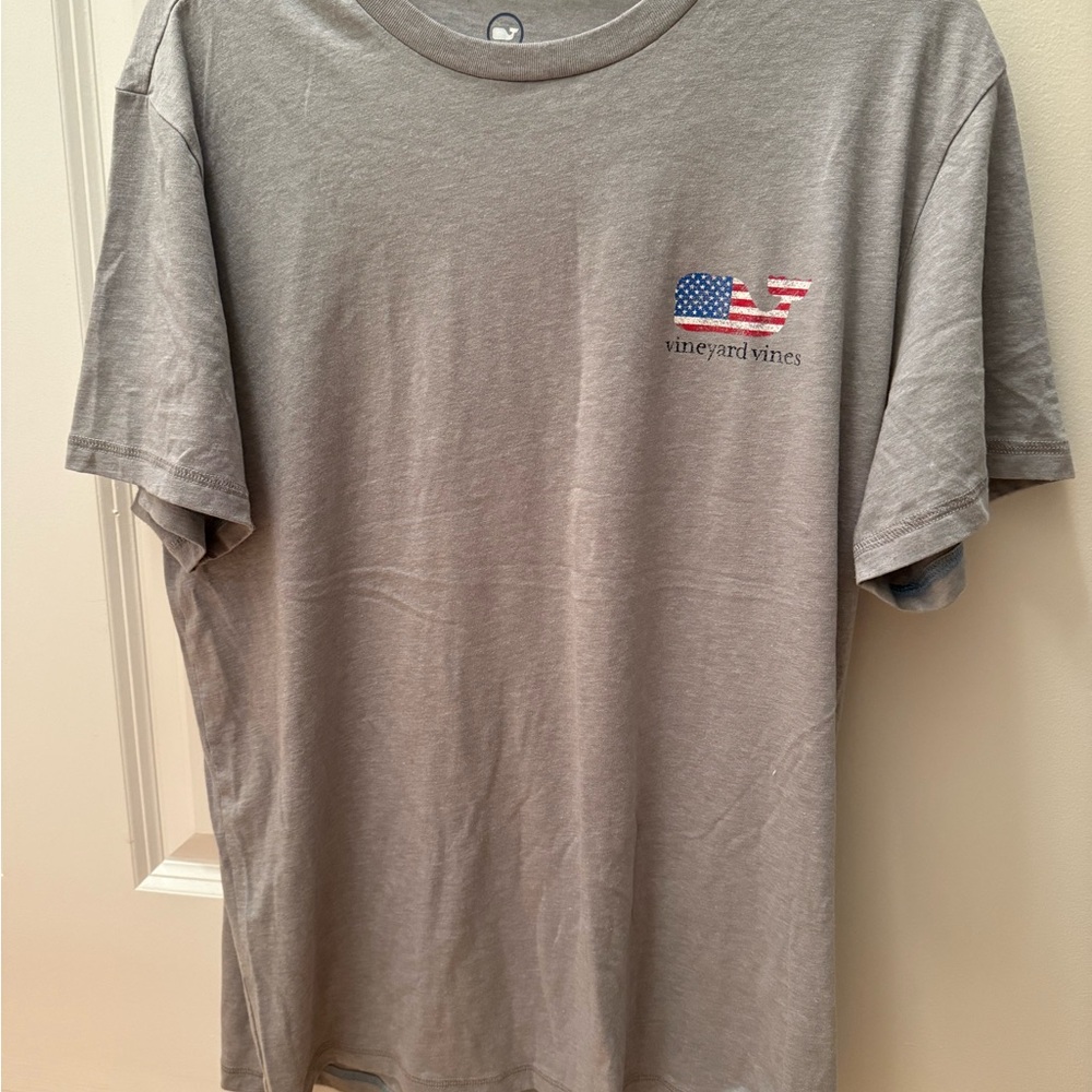 Vineyard Vines Gray Short Sleeve Tee with Flag Logo